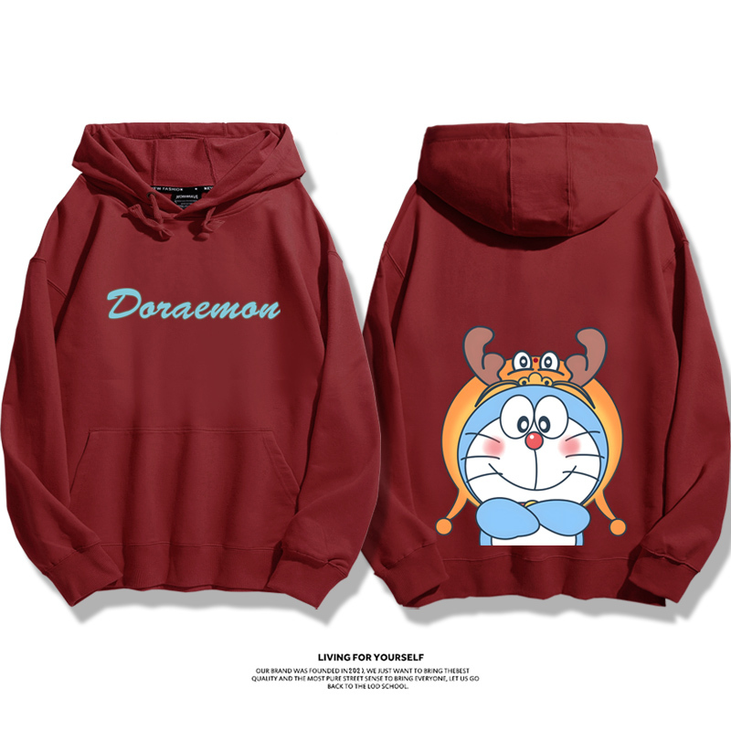 叮當貓聯名龍年衛衣2024秋冬新款親子情侶裝薄絨款連帽衛衣