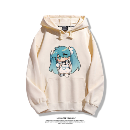 日系Q版初音未來聯名衛衣2023秋冬新款親子情侶裝薄絨款連帽衛衣