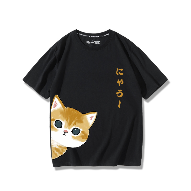 可愛貓咪探頭2024親子情侶男女同款 純棉T恤