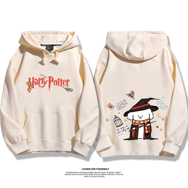 哈利波特聯名線條小狗2023秋冬新款親子情侶裝薄絨款連帽衛衣