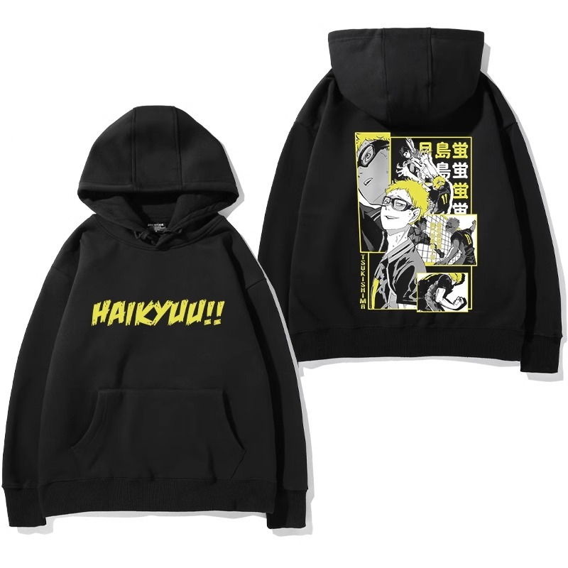 排球少年聯名衛衣2024秋冬新款親子情侶裝薄絨款連帽衛衣