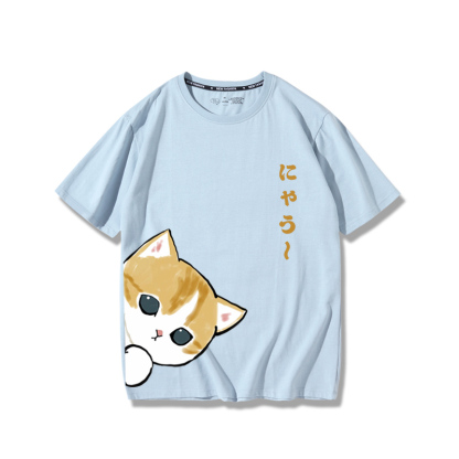 可愛貓咪探頭2024親子情侶男女同款 純棉T恤