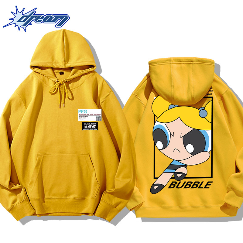 飛天小女警聯名衛衣2024秋冬新款親子情侶裝薄絨款連帽衛衣