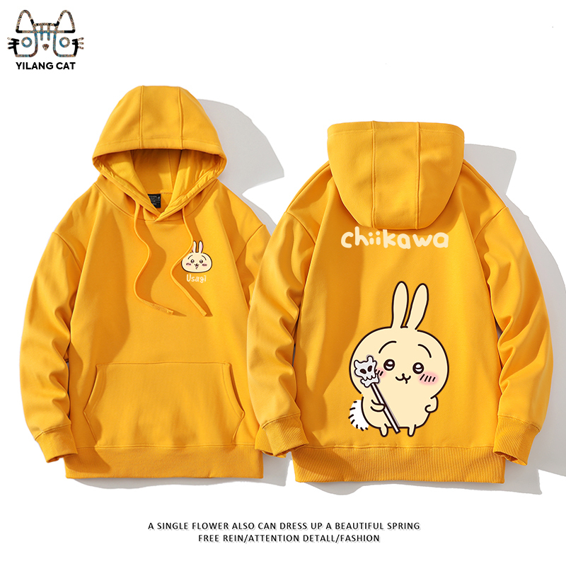 Chiikawa聯名衛衣2024秋冬新款親子情侶裝薄絨款連帽衛衣