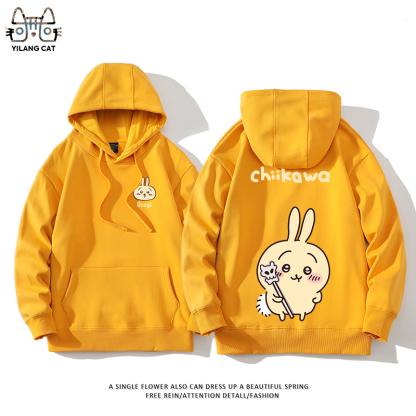 Chiikawa聯名衛衣2024秋冬新款親子情侶裝薄絨款連帽衛衣