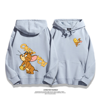 貓和老鼠聯名衛衣2024秋冬新款親子情侶裝薄絨款連帽衛衣