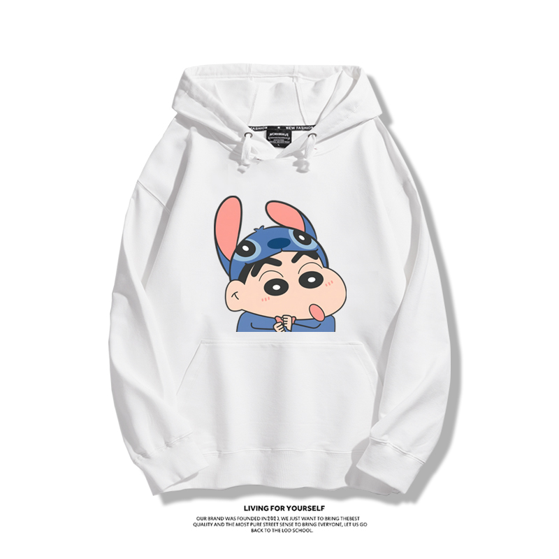 蠟筆小新聯名衛衣2023秋冬新款親子情侶裝薄絨款連帽衛衣