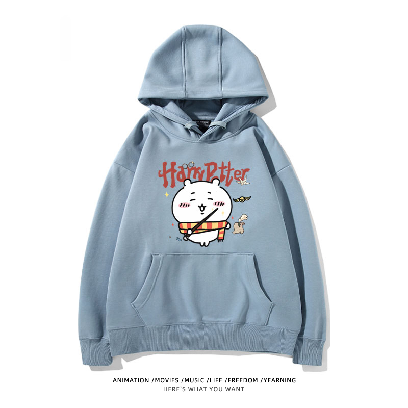 Chiikawa聯名衛衣2024秋冬新款親子情侶裝薄絨款連帽衛衣