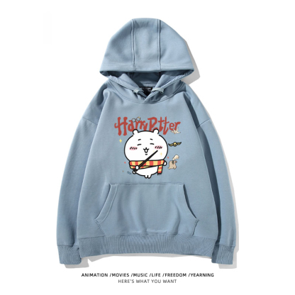 Chiikawa聯名衛衣2024秋冬新款親子情侶裝薄絨款連帽衛衣