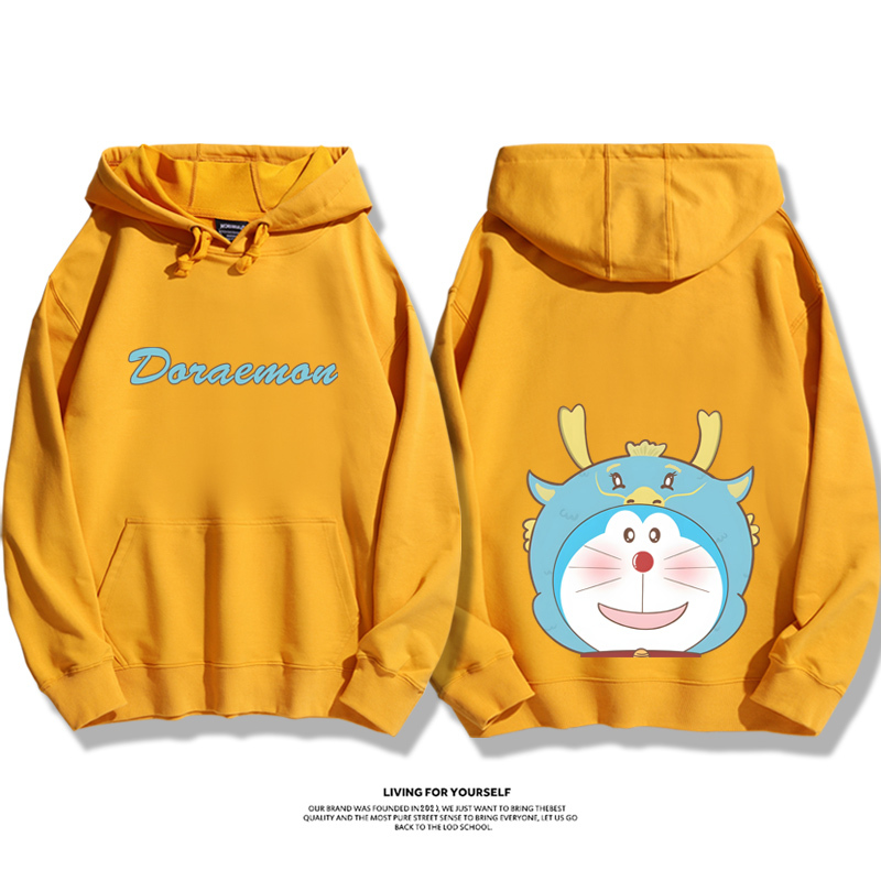 叮當貓聯名龍年衛衣2024秋冬新款親子情侶裝薄絨款連帽衛衣