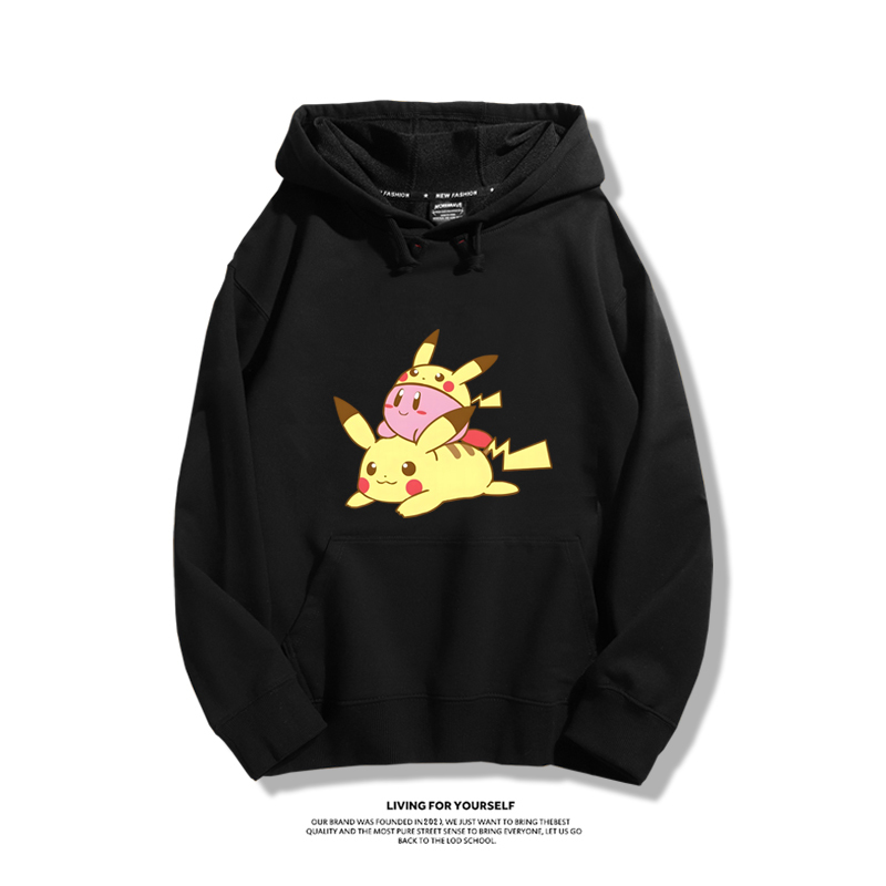 星之卡比聯名精靈寶可夢2024秋冬新款親子情侶裝薄絨款連帽衛衣