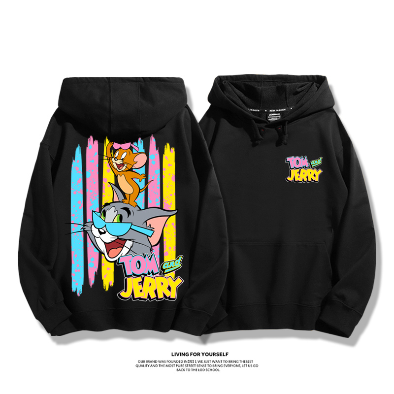 貓和老鼠聯名衛衣2023秋冬新款親子情侶裝薄絨款連帽衛衣