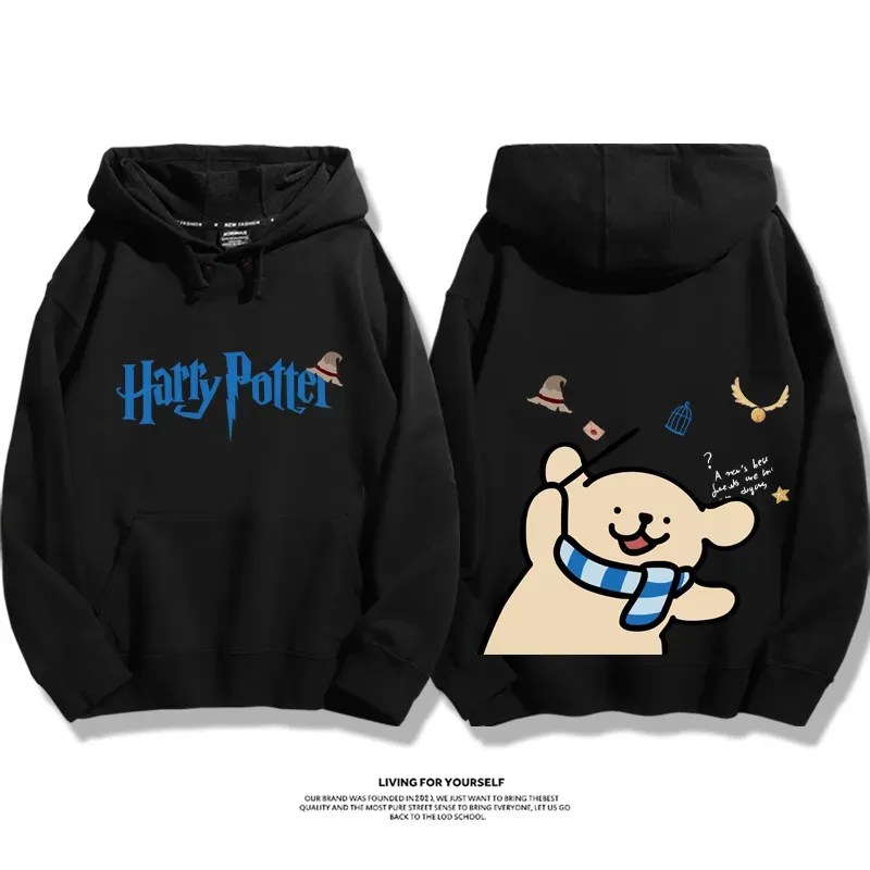 線條小狗聯名哈利波特2024秋冬新款親子情侶裝薄絨款連帽衛衣