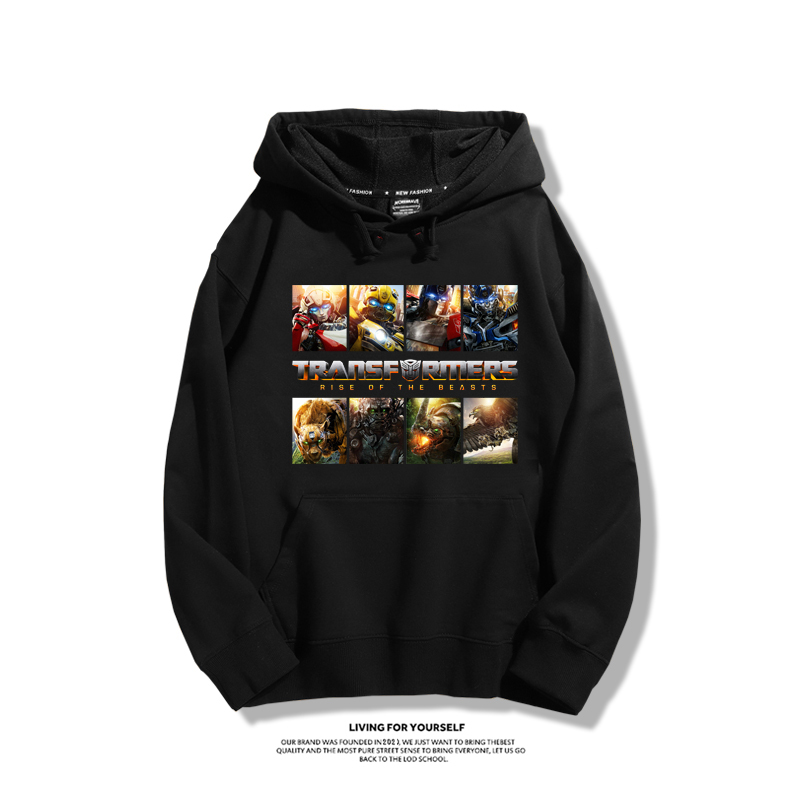 變形金剛聯名衛衣2023秋冬新款親子情侶裝薄絨款連帽衛衣