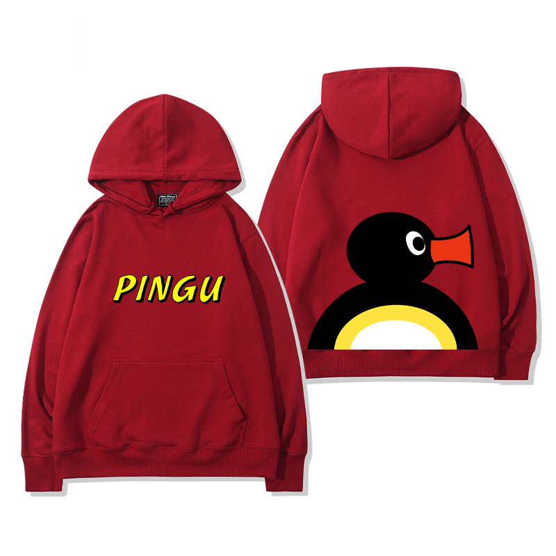 企鵝家族PINGU 聯名衛衣2024秋冬新款親子情侶裝薄絨款連帽衛衣