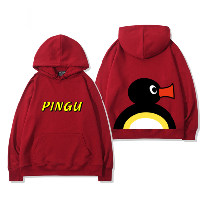 企鵝家族PINGU 聯名衛衣2024秋冬新款親子情侶裝薄絨款連帽衛衣