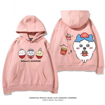 Chiikawa聯名衛衣2024秋冬新款親子情侶裝薄絨款連帽衛衣