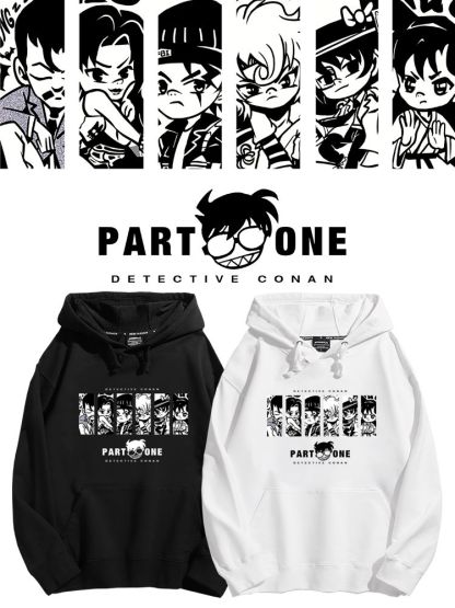 名偵探柯南聯名衛衣2024秋冬新款親子情侶裝薄絨款連帽衛衣