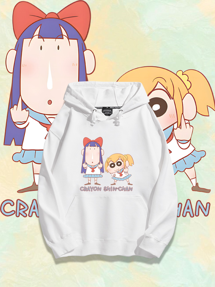 蠟筆小新聯名衛衣2023秋冬新款親子情侶裝薄絨款連帽衛衣