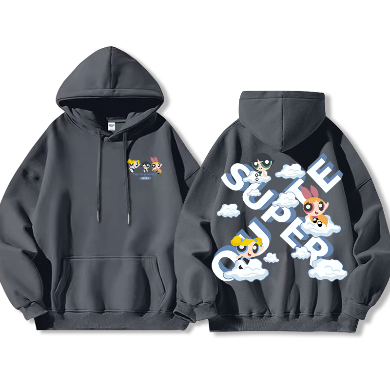 飛天小女警聯名衛衣女衛衣2024秋冬新款親子情侶裝薄絨款連帽衛衣