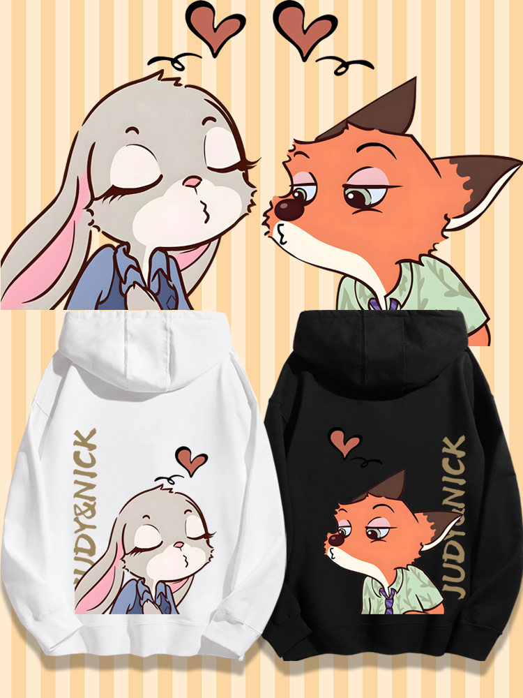 瘋狂動物城聯名衛衣2023秋冬新款親子情侶裝薄絨款連帽衛衣