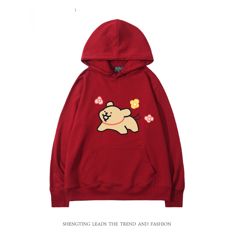 線條小狗 2024秋冬新款親子情侶裝薄絨款連帽衛衣