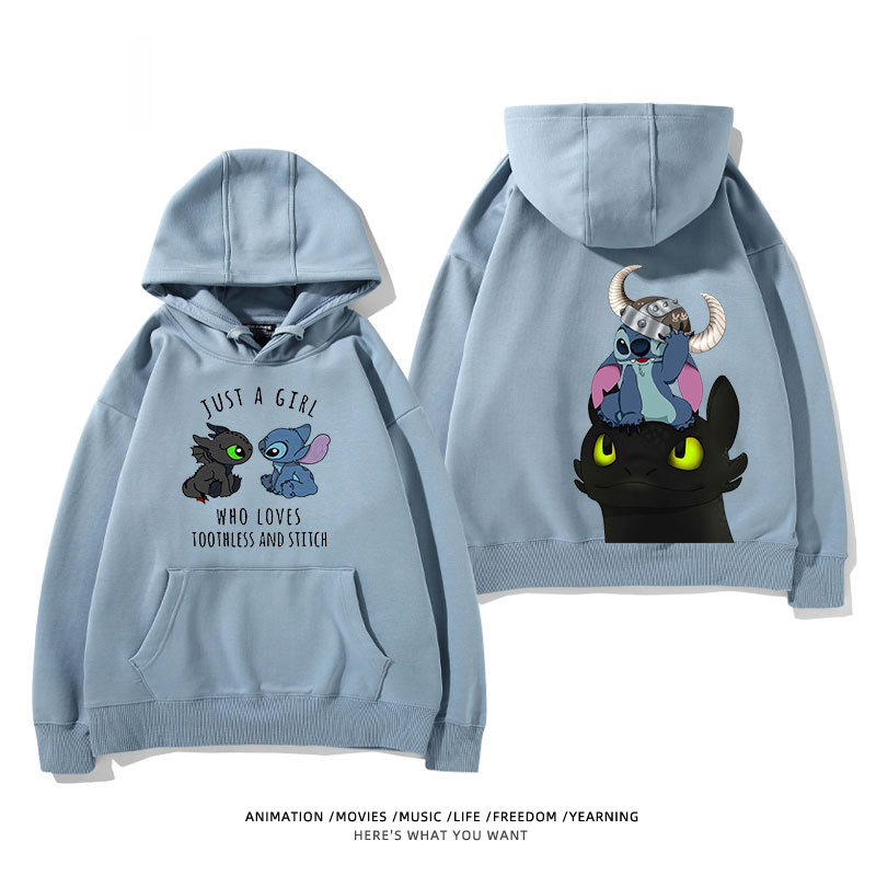 馴龍高手聯名史迪仔 2024秋冬新款親子情侶裝薄絨款連帽衛衣