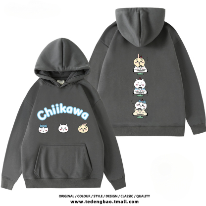 chiikawa 聯名衛衣2024秋冬新款親子情侶裝薄絨款連帽衛衣