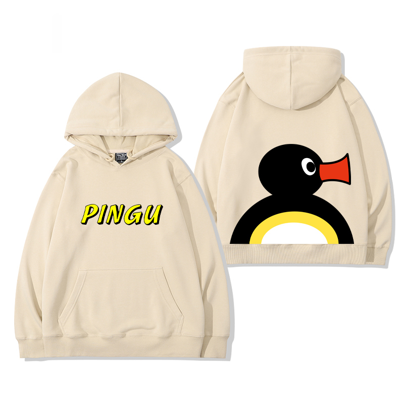 企鵝家族PINGU 聯名衛衣2024秋冬新款親子情侶裝薄絨款連帽衛衣