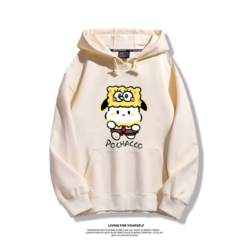 三麗鷗聯名海綿寶寶2023秋冬新款親子情侶裝薄絨款連帽衛衣