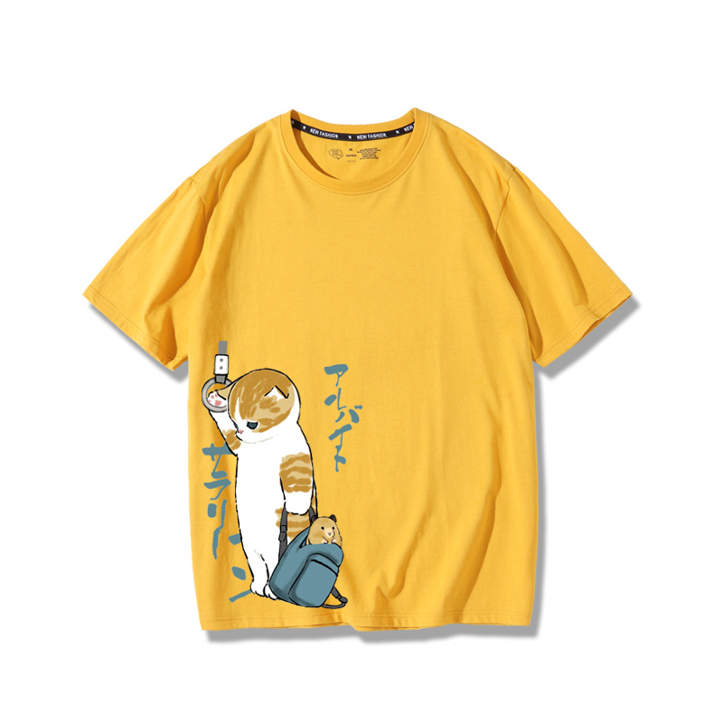 擠地鐵貓咪2024親子情侶男女同款 純棉T恤