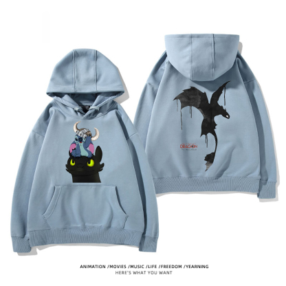 馴龍高手聯名史迪仔 2024秋冬新款親子情侶裝薄絨款連帽衛衣