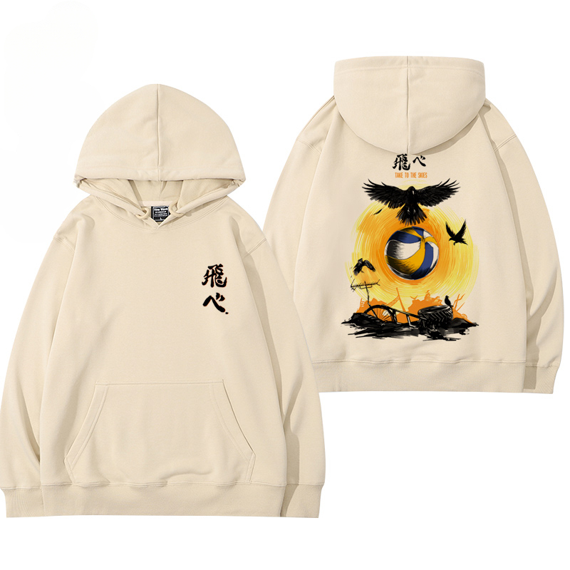 排球少年聯名衛衣2024秋冬新款親子情侶裝薄絨款連帽衛衣