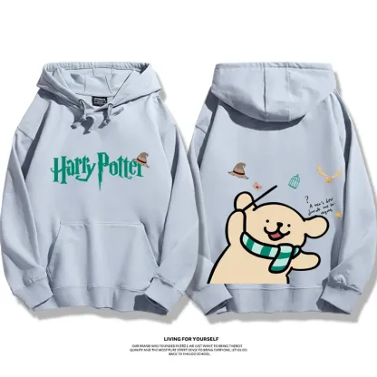 線條小狗聯名哈利波特2024秋冬新款親子情侶裝薄絨款連帽衛衣
