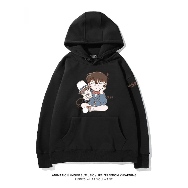 名偵探柯南 聯名衛衣2024秋冬新款親子情侶裝薄絨款連帽衛衣