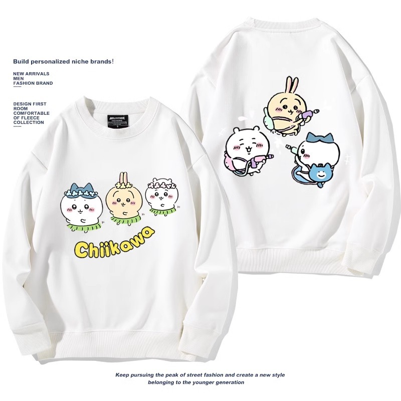 Chiikawa聯名衛衣2024秋冬新款親子情侶裝薄絨款連帽衛衣