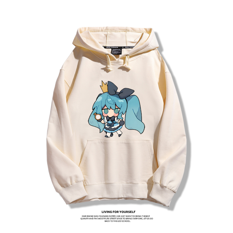 日系Q版初音未來聯名衛衣2023秋冬新款親子情侶裝薄絨款連帽衛衣