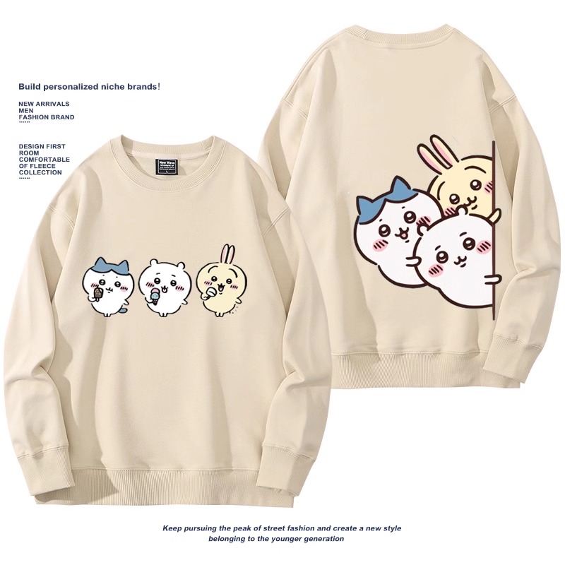 Chiikawa聯名衛衣2024秋冬新款親子情侶裝薄絨款連帽衛衣