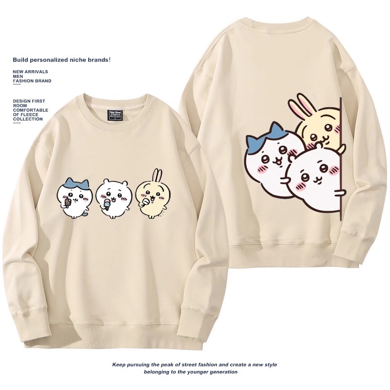 Chiikawa聯名衛衣2024秋冬新款親子情侶裝薄絨款連帽衛衣