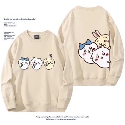 Chiikawa聯名衛衣2024秋冬新款親子情侶裝薄絨款連帽衛衣