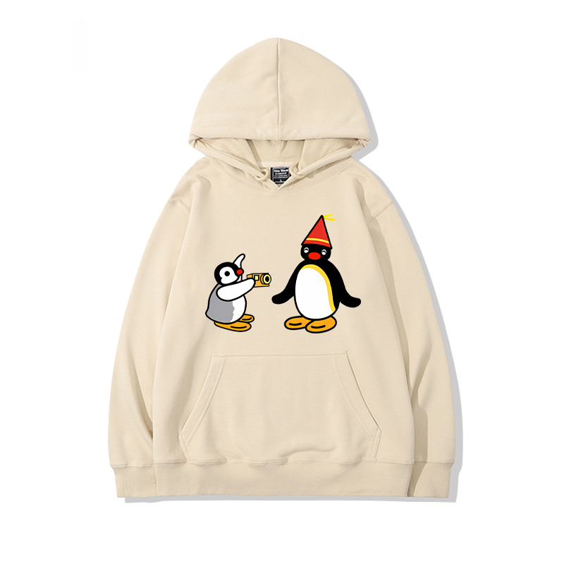 企鵝家族PINGU 聯名衛衣2024秋冬新款親子情侶裝薄絨款連帽衛衣