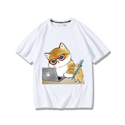 上班族貓咪2024親子情侶男女同款 純棉T恤
