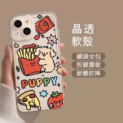 蘋果 系列線條小狗 彩色透明防摔軟殼