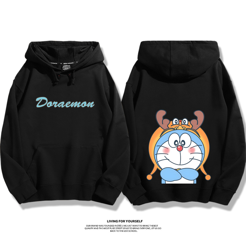 叮當貓聯名龍年衛衣2024秋冬新款親子情侶裝薄絨款連帽衛衣