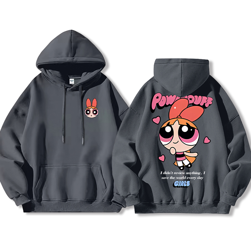 飛天小女警聯名衛衣女衛衣2024秋冬新款親子情侶裝薄絨款連帽衛衣