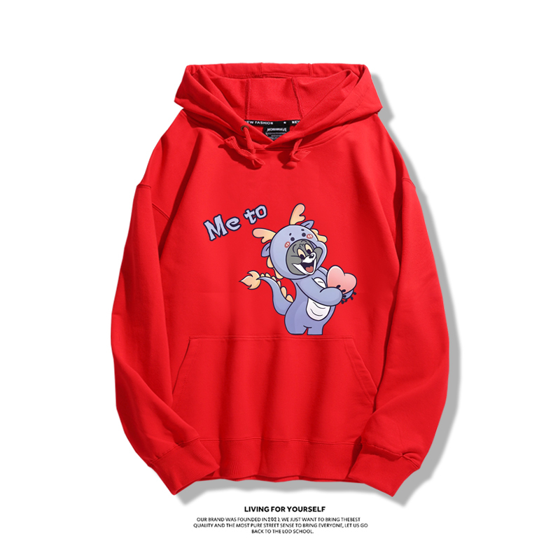 貓和老鼠聯名衛衣2023秋冬新款親子情侶裝薄絨款連帽衛衣