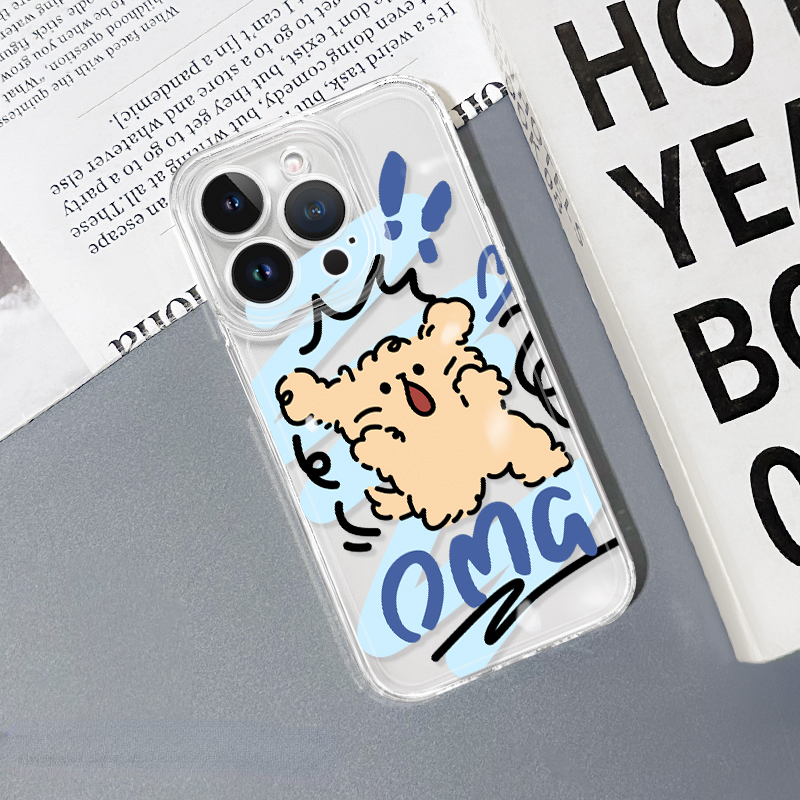 蘋果 系列線條小狗 彩色透明防摔軟殼