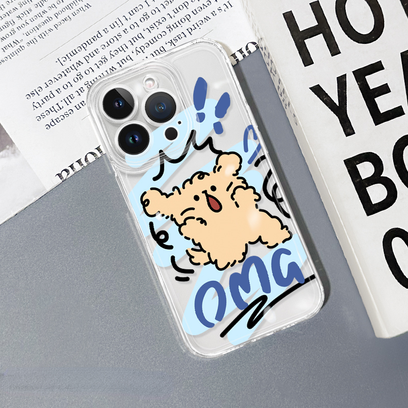 蘋果 系列線條小狗 彩色透明防摔軟殼