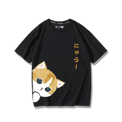 可愛貓咪探頭2024親子情侶男女同款 純棉T恤