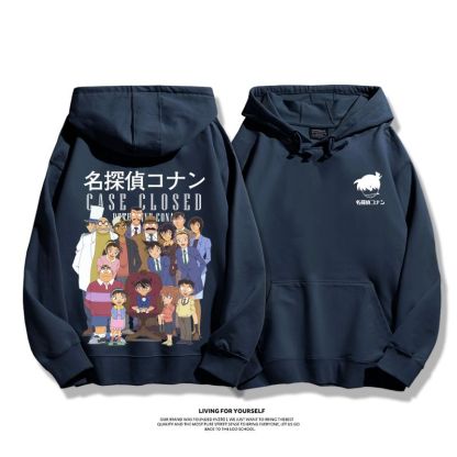 名偵探柯南聯名衛衣2024秋冬新款親子情侶裝薄絨款連帽衛衣